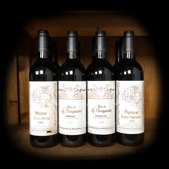 Lot de vinuri de la diverse château-uri, sub aceea?i egida de renume, Baron Phillipe de Rothschild, Bordeaux, 2000-2002, 12st x 0,75l